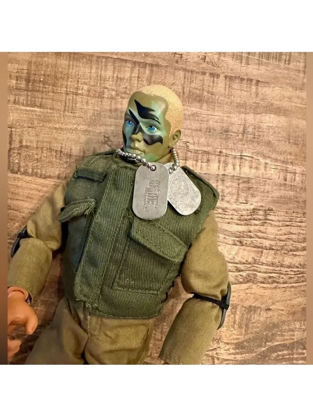 Vintage 1996 G.I. Joe Action Soldier camo painted face. 7” size bazooka launcher